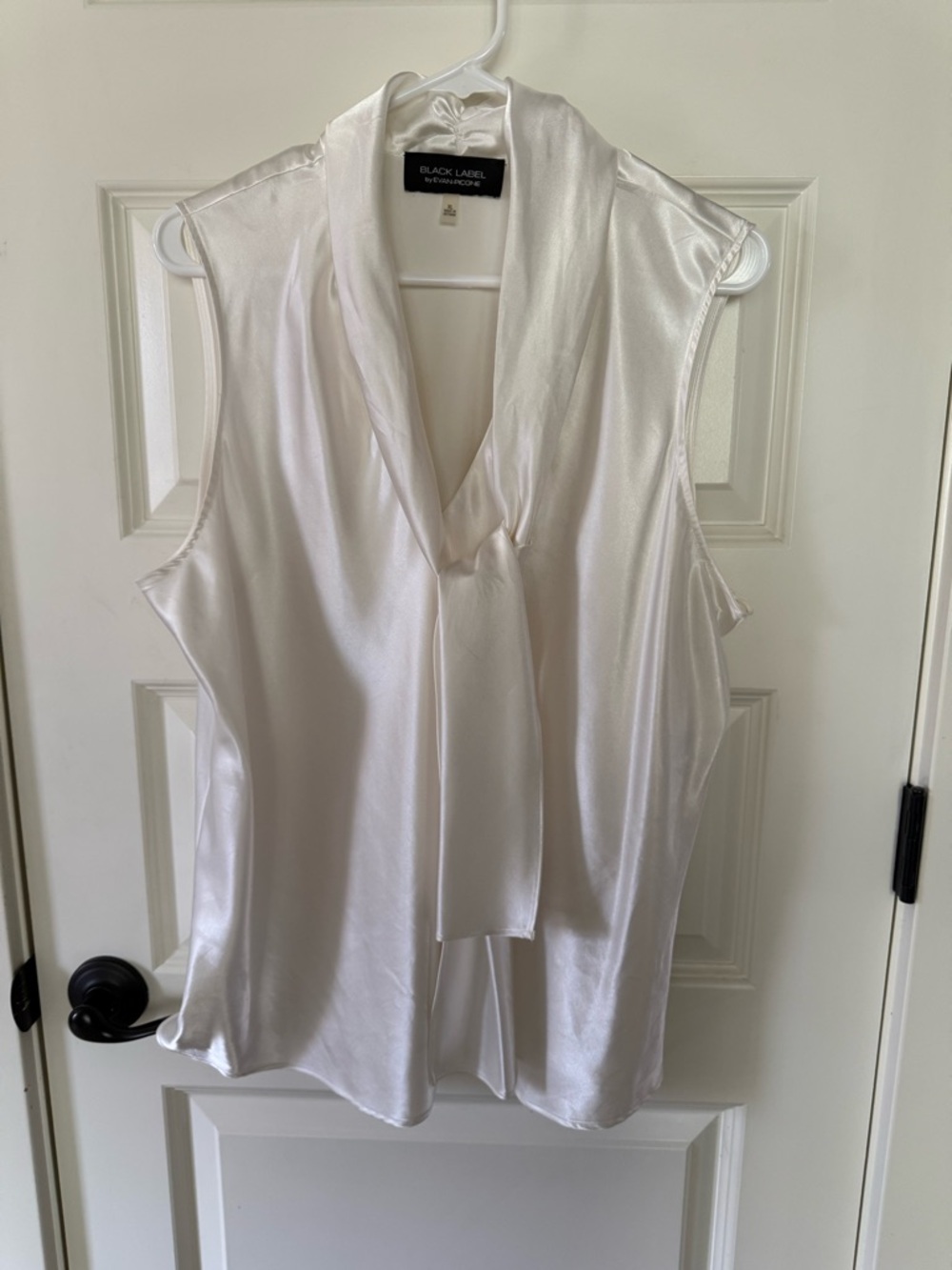 Evan Picone Black Label Satin Tie-Neck Shell - Ivory White